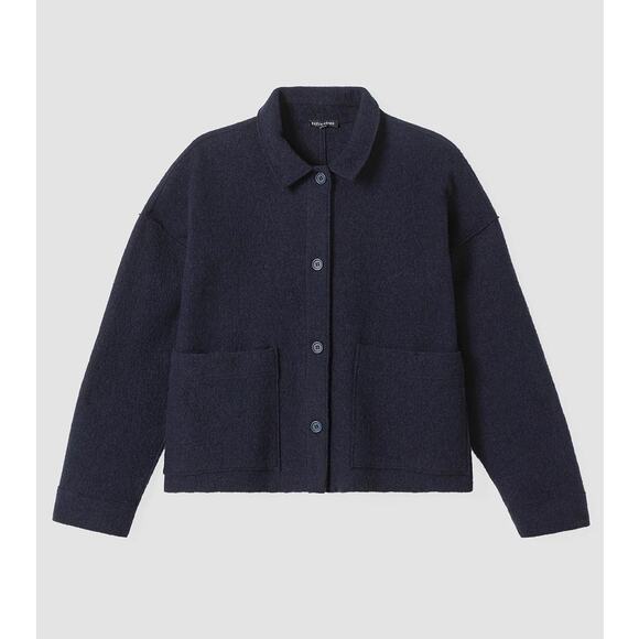Eileen Fisher Lightweight Boiled Wool Classic Collar Jacket Navy Women’s Size L - Picture 1 of 11